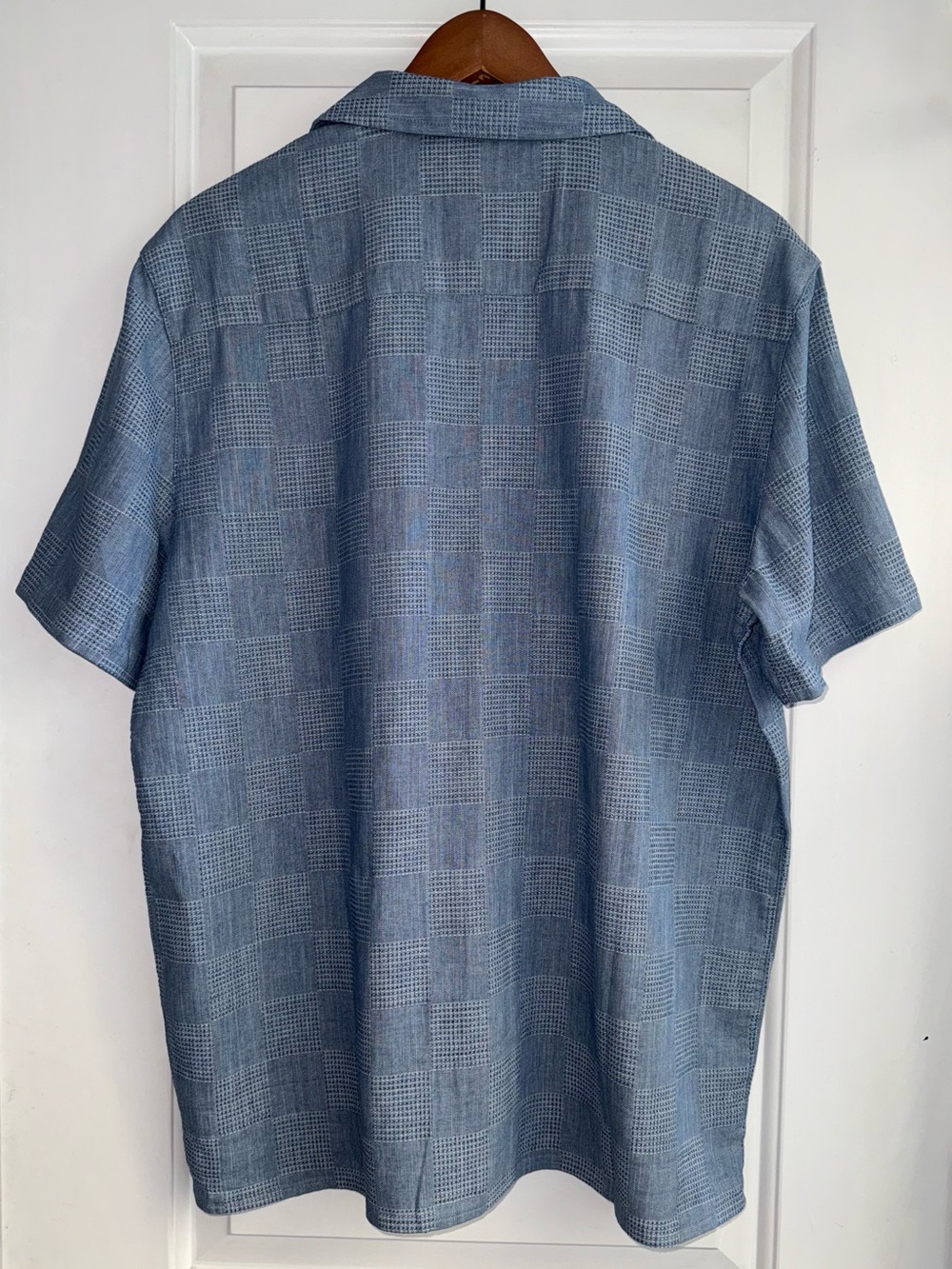 🪡Marine Layer NWT Textured Cotton/Linen Resort Shirt in “Indigo Check” - Picture 4 of 8